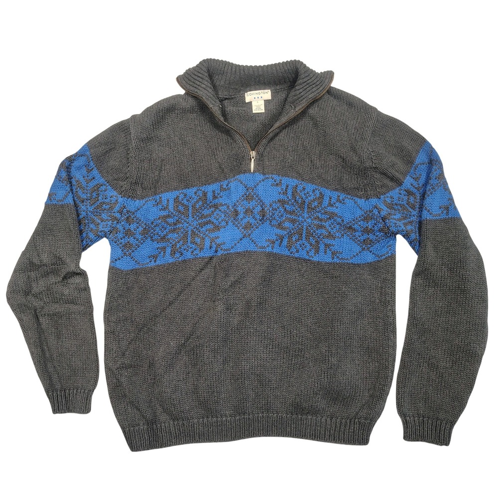 Covington Quarter-Zip Sweater Mens Large Fair Isle Snowflake Gray Blue Excellent